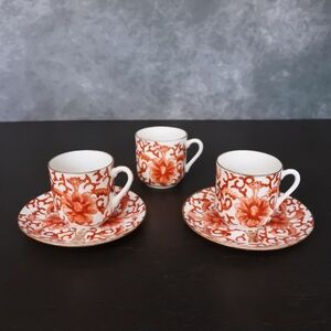 Antique Chinese Tongzhi Hand Painted Iron Red Porcelain Tea Cup & Saucer Set